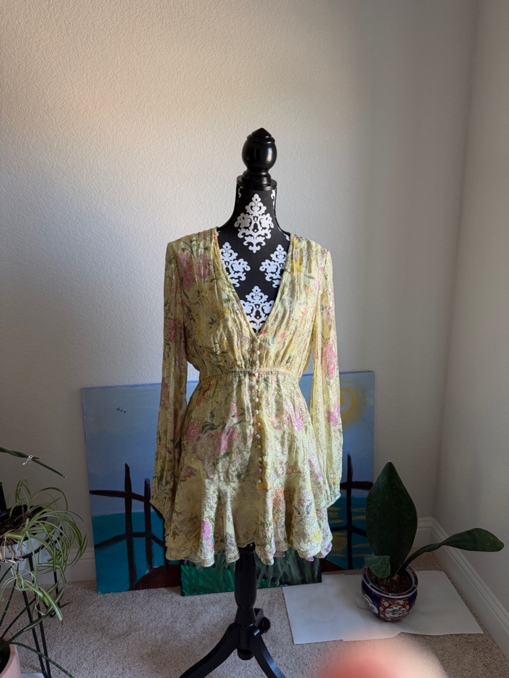 HEMANT & NANDITA Pale Yellow and Gold mini dress